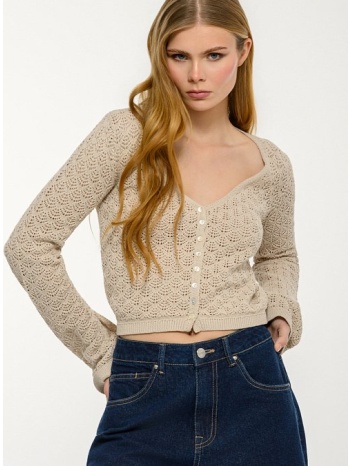 πλεκτή κροσέ κροπ ζακέτα (sand)