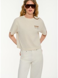 κροπ t-shirt με τύπωμα στην πλάτη (cream)