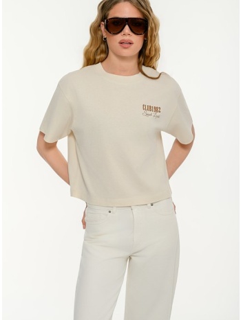 κροπ t-shirt με τύπωμα στην πλάτη (cream)