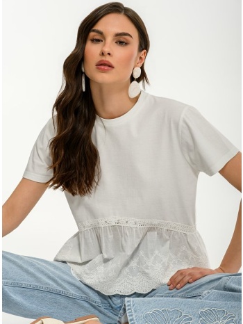 broderie μπλούζα με κεντητό διάτρητο τελείωμα (white)