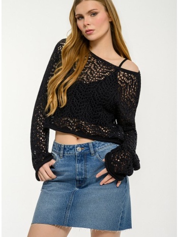 πλεκτό κροσέ τοπ με μακριά μανίκια (black)