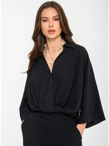 κροπ γκοφρέ πουκάμισο με φαρδιά μανίκια (black)
