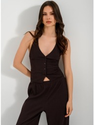 halter γκοφρέ κροπ τοπ γιλέκο (brown)