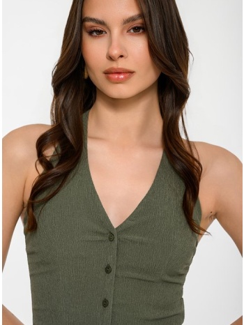 halter γκοφρέ κροπ τοπ γιλέκο (khaki)