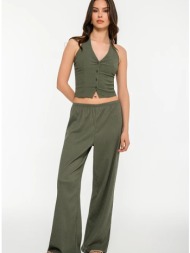 wide leg γκοφρέ παντελόνα (khaki)