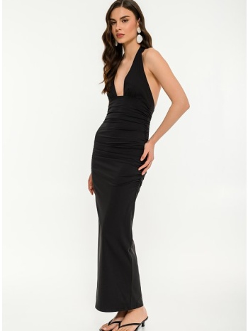 maxi λύκρα halter φόρεμα με σούρες (black)