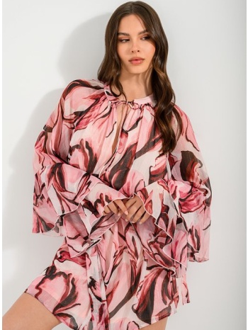 μίνι φλοράλ φόρεμα με βολάν και χρυσοκλωστή (multi)