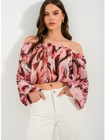 off shoulder φλοράλ κροπ τοπ με χρυσοκλωστή (multi)