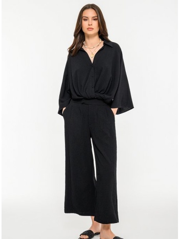 ζιπ κιλότ γκοφρέ παντελόνα με πιέτες (black)