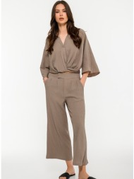 ζιπ κιλότ γκοφρέ παντελόνα με πιέτες (taupe)