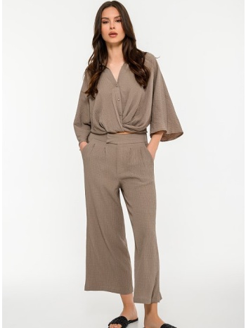 ζιπ κιλότ γκοφρέ παντελόνα με πιέτες (taupe)