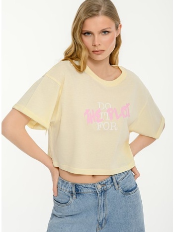 κροπ t-shirt με τύπωμα (l.yellow)