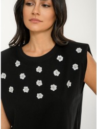 αμάνικο t-shirt με λουλούδια και βάτες (black)