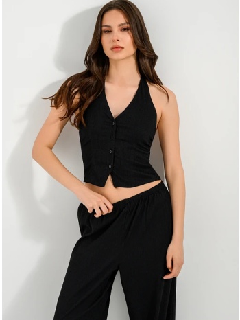 halter γκοφρέ κροπ τοπ γιλέκο (black)