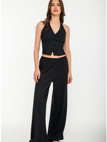 wide leg γκοφρέ παντελόνα (black)
