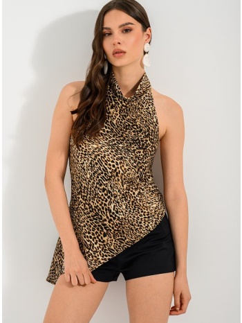 halter λεοπάρ τοπ με ασύμμετρο τελείωμα (multi)