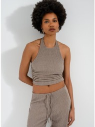 halter γκοφρέ crop τοπ με σούρες (d.beige)