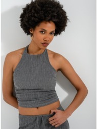halter γκοφρέ crop τοπ με σούρες (grey)