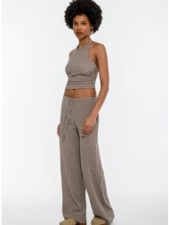 wide leg γκοφρέ παντελόνα με λάστιχο (d.beige)