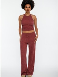 wide leg γκοφρέ παντελόνα με λάστιχο (terracota)