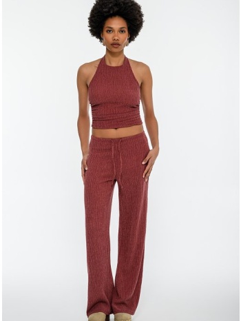 wide leg γκοφρέ παντελόνα με λάστιχο (terracota)