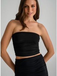 strapless λύκρα κροπ τοπ με σούρες (black)