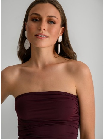 strapless λύκρα κροπ τοπ με σούρες (berry)