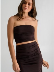 strapless λύκρα κροπ τοπ με σούρες (brown)
