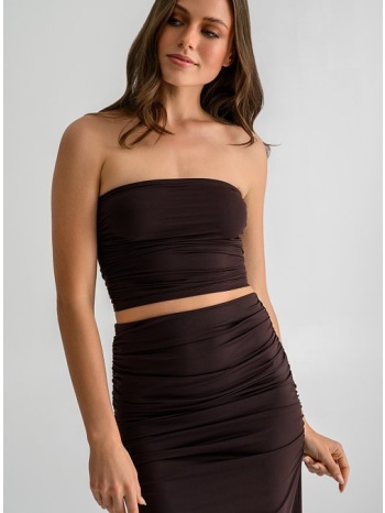 strapless λύκρα κροπ τοπ με σούρες (brown)