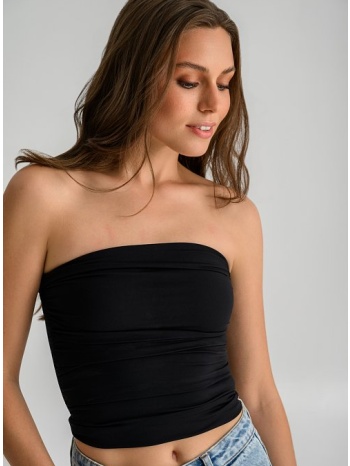 strapless λύκρα κροπ τοπ με σούρες (black)