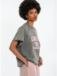 t-shirt με ξεβαμμένη όψη και print (grey)