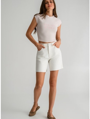 ντένιμ βερμούδα με ξέφτια (white)