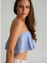 strapless ριγέ κροπ τοπ ποπλίνα με βολάν (ciel.offwht)