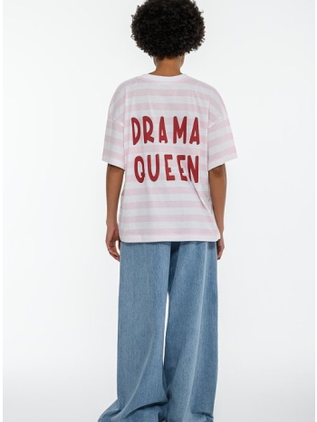 oversized ριγέ t-shirt με τύπωμα στην πλάτη (pink-wht)
