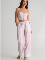 ριγέ wide leg παντελόνι ποπλίνα (pink.offwht)