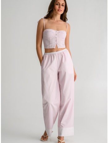 ριγέ wide leg παντελόνι ποπλίνα (pink.offwht)