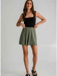 ψηλόμεσο σορτς με λάστιχο στη μέση (khaki)