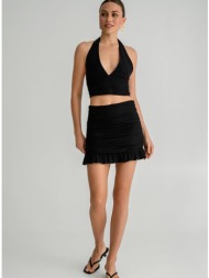 μίνι λινή φούστα με σούρες και βολάν (black)