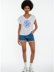 t-shirt με τύπωμα και v λαιμόκοψη (white)
