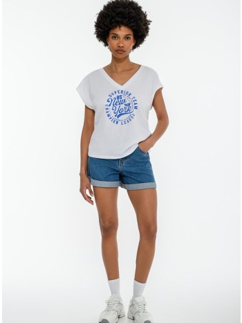 t-shirt με τύπωμα και v λαιμόκοψη (white)