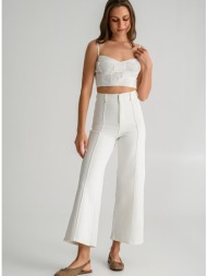 ψηλόμεση ντένιμ κιλότ με ραφές (white)