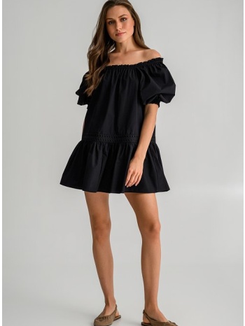 μίνι φόρεμα ποπλίνα off shoulder με βολάν (black)