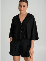 λινό κροπ πουκάμισο (black)