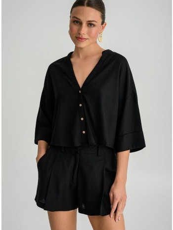 λινό κροπ πουκάμισο (black)