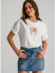 t-shirt με cut-out καρδιά και στρας (white)