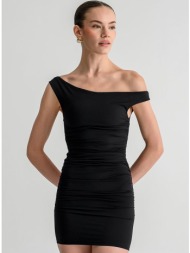 μίνι one-shoulder λύκρα φόρεμα με σούρες (black)