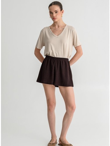 γκοφρέ σορτς με λάστιχο στη μέση (brown)