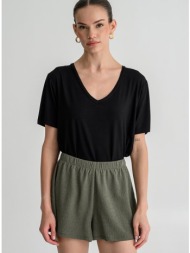 γκοφρέ σορτς με λάστιχο στη μέση (khaki)