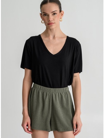 γκοφρέ σορτς με λάστιχο στη μέση (khaki)