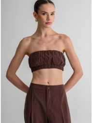 strapless κροπ τοπ με σούρες (brown)